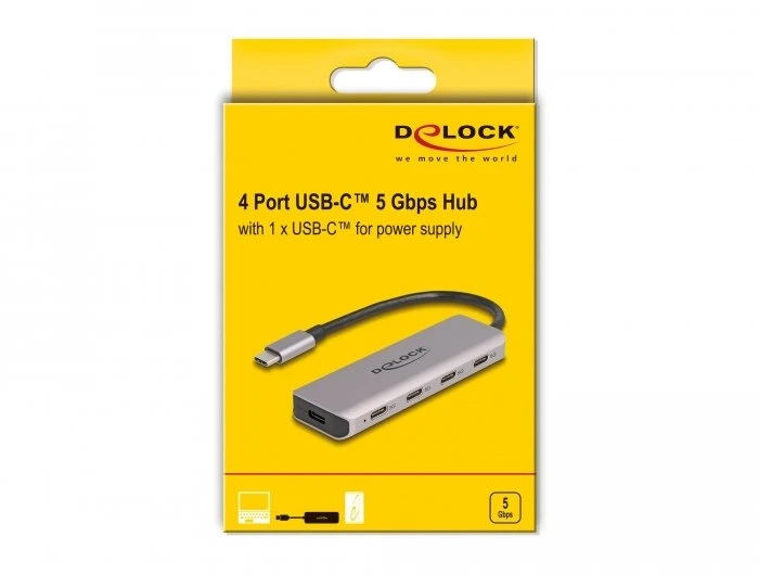 Delock - Šakotuvas - 5 Gbps, su USB-C jungtimi - 4 x USB-C 3.2 Gen 1 - Stalinis (64238)