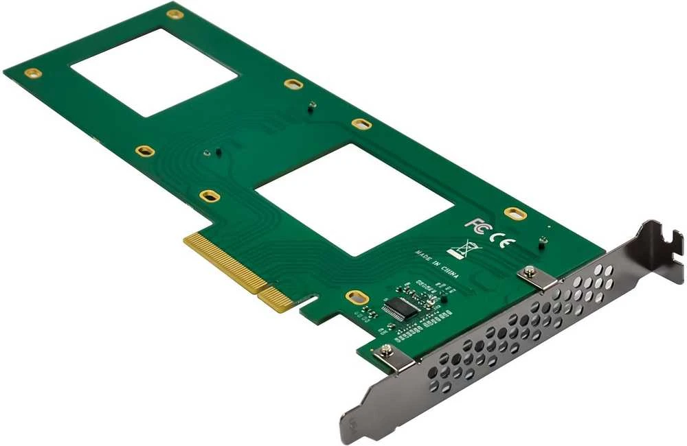 Delock InLine® PCIe valdiklio kortelė 2x vidiniams U.2 NVMe SFF-8639 – Bifurcation, PCIe x8, siaura