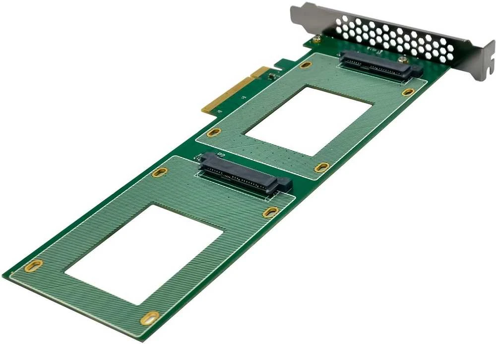 Delock InLine® PCIe valdiklio kortelė 2x vidiniams U.2 NVMe SFF-8639 – Bifurcation, PCIe x8, siaura