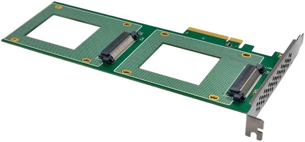 Delock InLine® PCIe valdiklio kortelė 2x vidiniams U.2 NVMe SFF-8639 – Bifurcation, PCIe x8, siaura