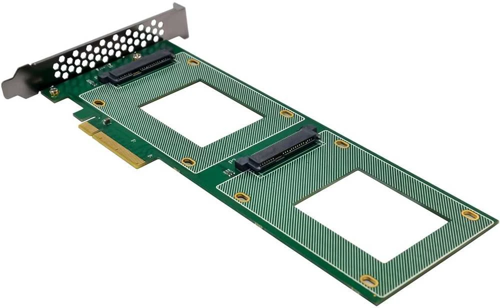 Delock InLine® PCIe valdiklio kortelė 2x vidiniams U.2 NVMe SFF-8639 – Bifurcation, PCIe x8, siaura