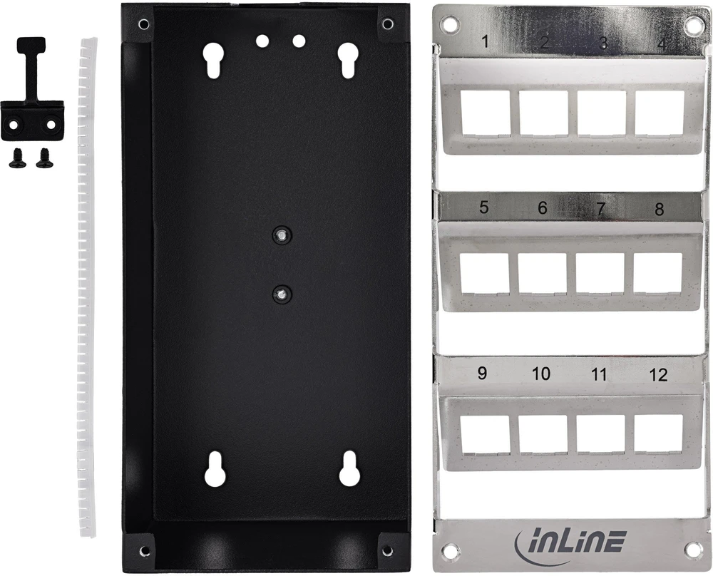 Delock InLine® 12 prievadų Cat.6A skirstytuvas sienai/bėgiui su Keystone moduliais