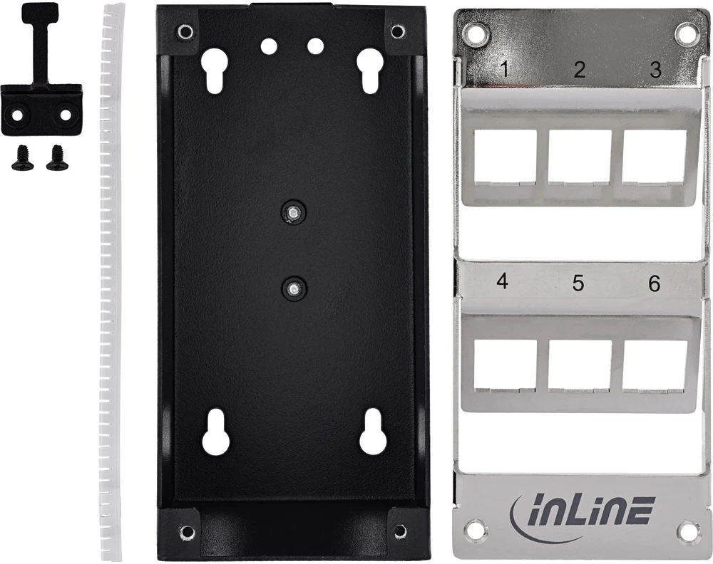 Delock InLine® 6 prievadų Cat.6A skirstytuvas, skirtas montuoti ant sienos/bėgio, su Keystone moduliais