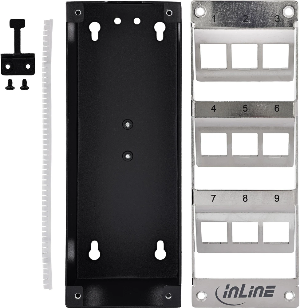 Delock InLine® 9 prievadų Cat.6A skirstytuvas sieninis/bėgiui su Keystone moduliais