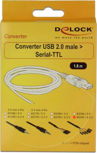 Delock Cable USB kištukas > TTL 6 kontaktų antraštė, viena 1,8 m (3,3 V)