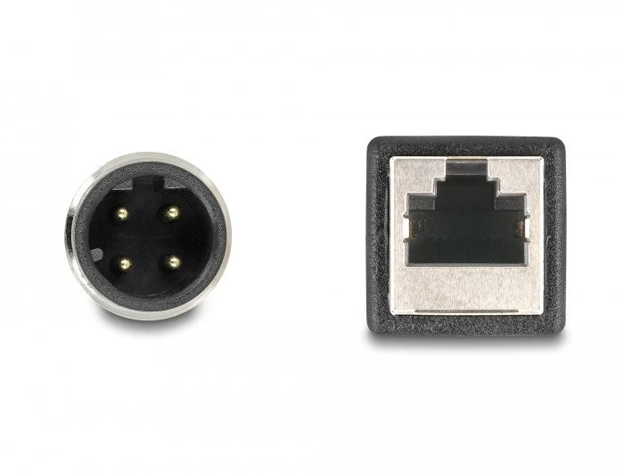 DELOCK M12 adapterio kabelis, D kodavimo, 4 kontaktų ST į RJ45, lizdas, 50 cm