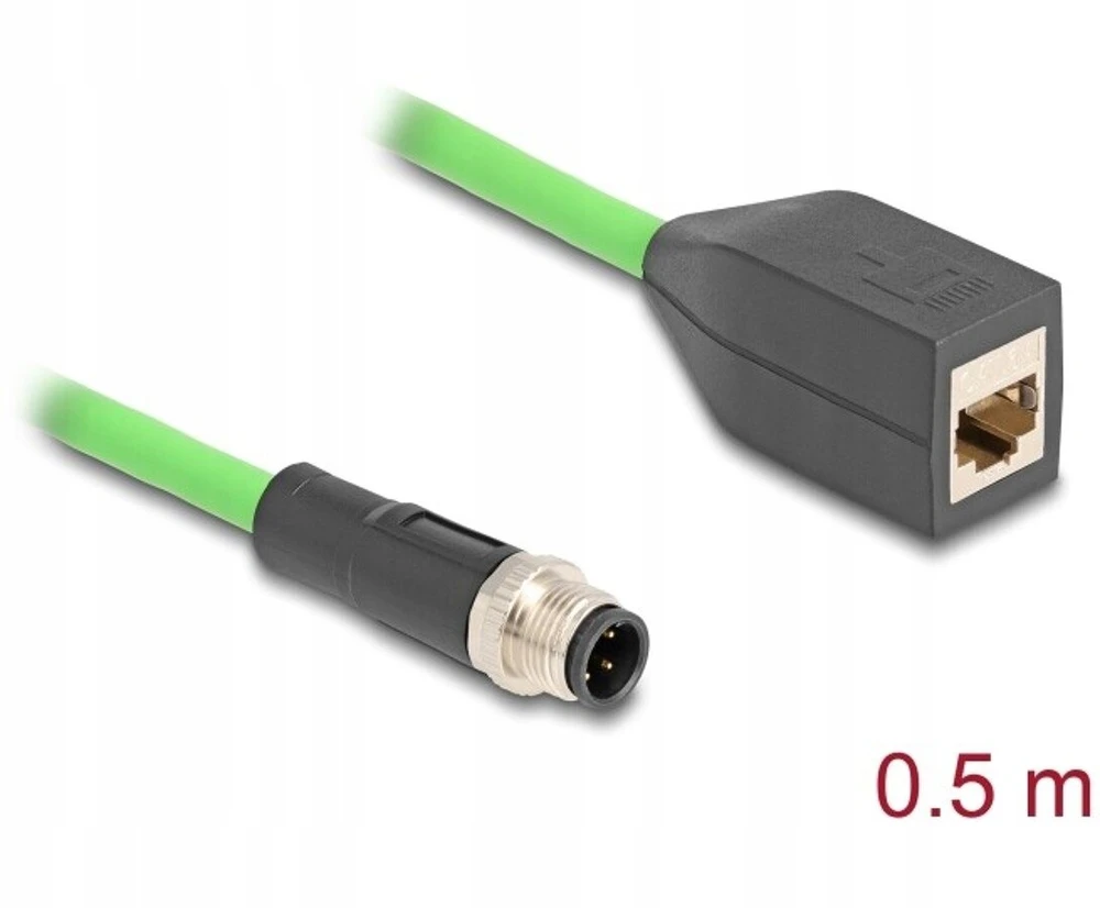 Delock M12 Kabelis D-kodowany 4 Pin Wtyk do RJ45 Lizdas PUR (TPU) 0,5 m (60571)