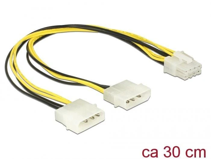 „Delock Molex x2“ – ATX/EPS 8 kontaktų, 0,3 m, „Geltonas“ (85453)