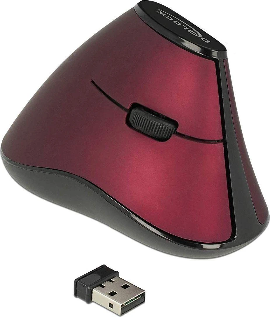 Ergonomiška vertikali optinė 5 mygtukų pelė 2,4 GHz bevielė DeLOCK raudona/juoda / 12528