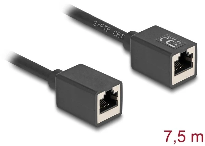 Delock Przedłużacz sieciowy RJ45 żeński-żeński Cat.6A S/FTP 7.5 m Juodas (90334)