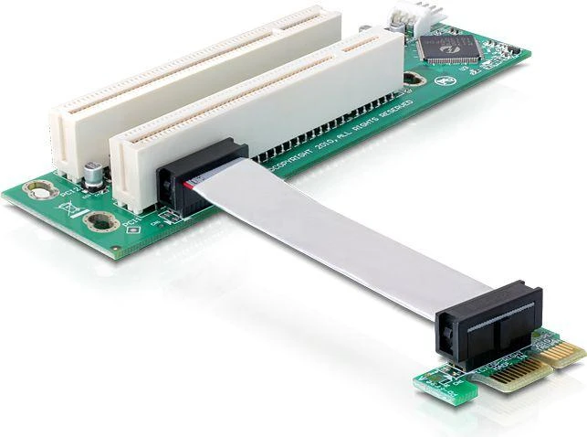 Delock Riser Karte PCI Express x1 > 2 x PCI mit flexiblem Kabelis 9 cm links gerichtet