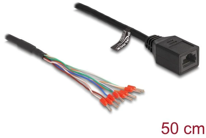 „DeLOCK“ kabelis RJ45 lizdas į laidų antgalius, Cat.5e, 50 cm, juodas, 0,5 m, Cat5e, RJ-45, juodas