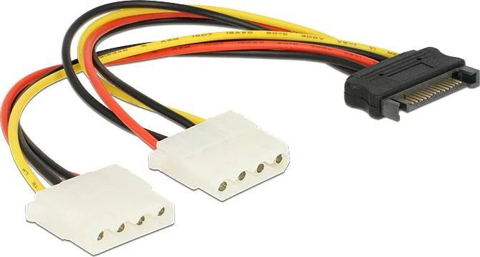 Delock Cable Power SATA 15pin > 2x 4pin Molex lizdas 20cm