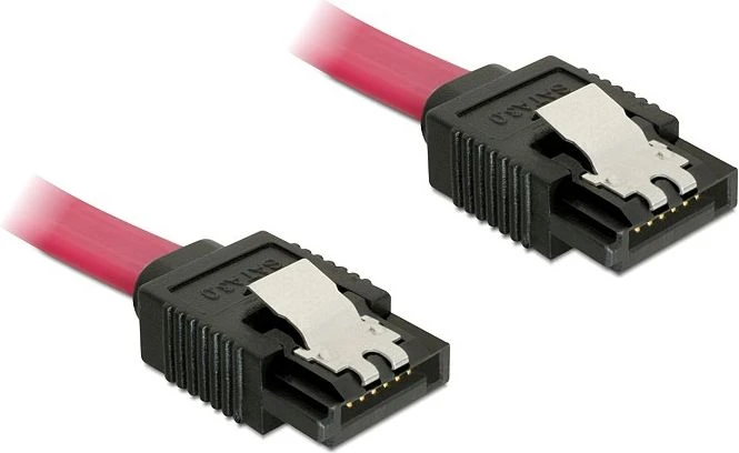 KABELIS SATA DATA III (6GB/S) F/F 100CM Z ZATRZASKAMI METALOWYMI Raudonas DELOCK