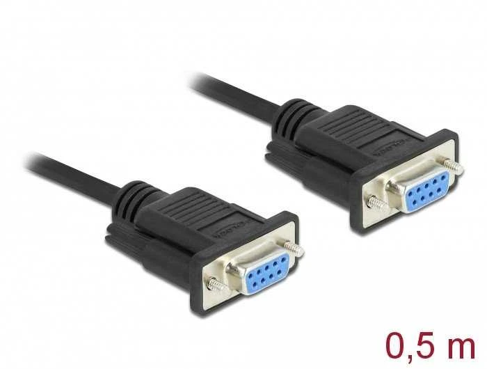 Delock serijinis kabelis RS-232 Sub-D9 iš lizdo į lizdą nulinis modemas 0,5 m