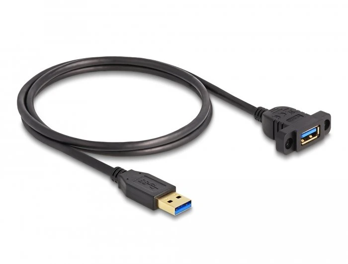 Delock SuperSpeed USB 5 Gbps (USB 3.2 Gen 1) Kabelis USB Typ-A wtyk do gniazda 1 m Montuojama juoda