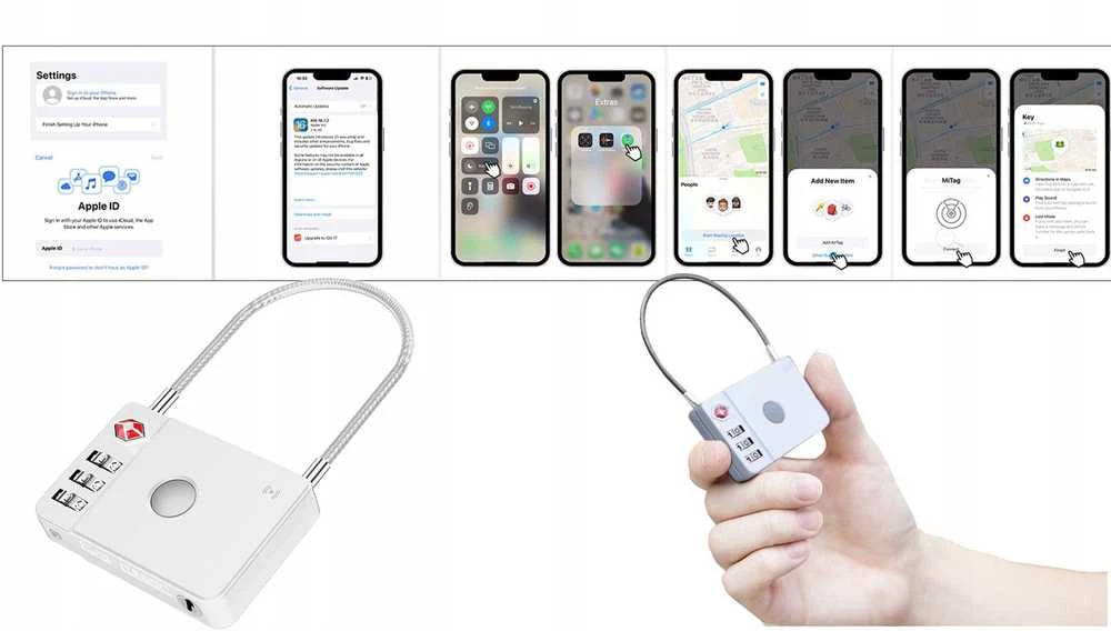 MiLi GPS Bluetooth MiLock sekiklis HD-P16-L (tik Apple) bagažo užraktas baltas