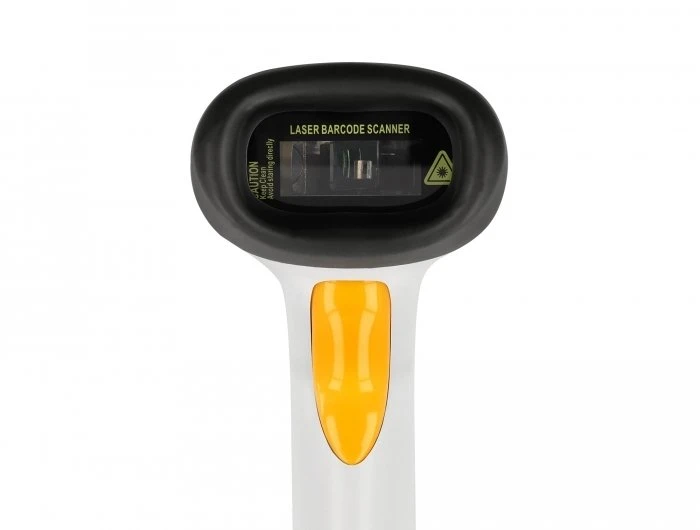Skeneris Delock USB Barcode Scanner 1D su kablem połączeniowym i laikikliu - lazerinis - šviesiai pilkas