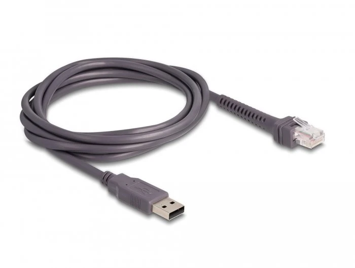Skeneris Delock USB Barcode Scanner 1D su kablem połączeniowym i laikikliu - lazerinis - šviesiai pilkas