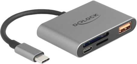 Skaitytuvas Delock DELOCK USB-C Card Reader fur SD und Micro SD Speicherkarten + USB 10 Gbps Typ-A Port und USB Type-C PD 2.0 85 W
