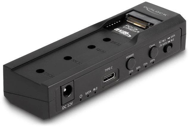 Delock – Saugyklos valdiklis – Klonavimo funkcija – 2,5", 3,5", M.2 (6,4 cm, 8,9 cm) – M.2 plokštė (PCIe NVMe ir SATA) / SATA SSD – USB-C 3.2 (2 kartos x 1)