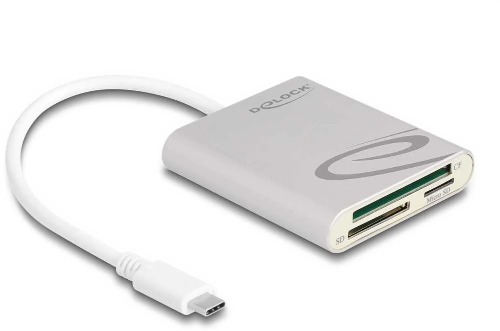 DeLOCK USB-C kortelių skaitytuvas su trimis jungtimis