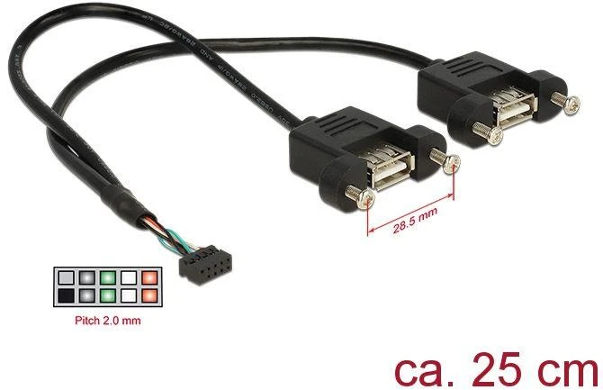 Delock USB zew. - USB wew., 0.25m, Juodas (84832)