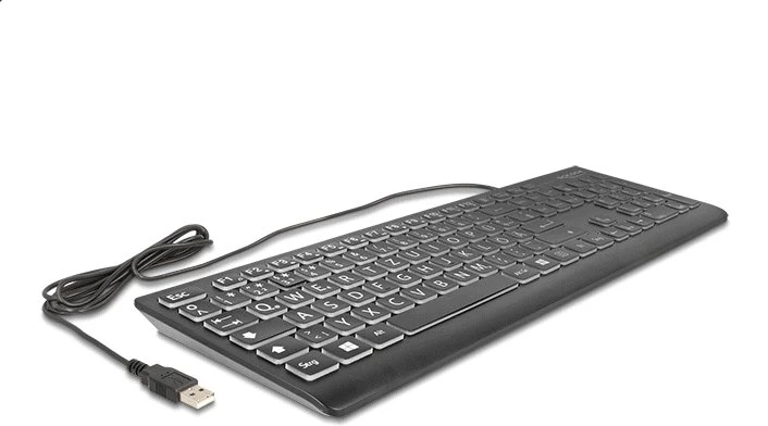 DELOCK USB laidinė klaviatūra 1,5 m, juoda, su XXL raidėmis ir foniniu apšvietimu