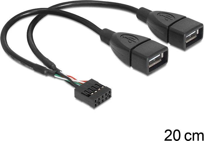„Delock“ USB kabelio kaiščio antraštė, lizdas > 2 x A tipo USB 2.0 lizdas, 20 cm