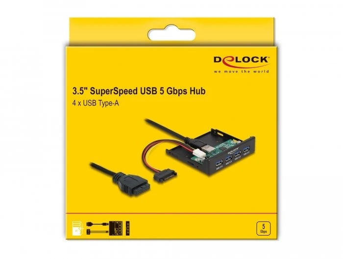 Delock Wewnętrzny 8.89cm 3.5 cala USB 3.2 Gen 1 Hub 4 Port (64166)