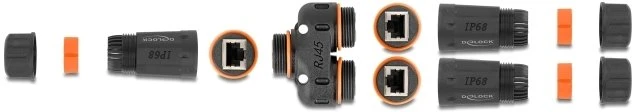 Delock Złącze kablowe Adapteris Y RJ45 Lizdas do 2 x RJ45 Lizdas Cat.6 IP68 pyłoszczelny i neperšlampamas Zewnętrzny (88143)