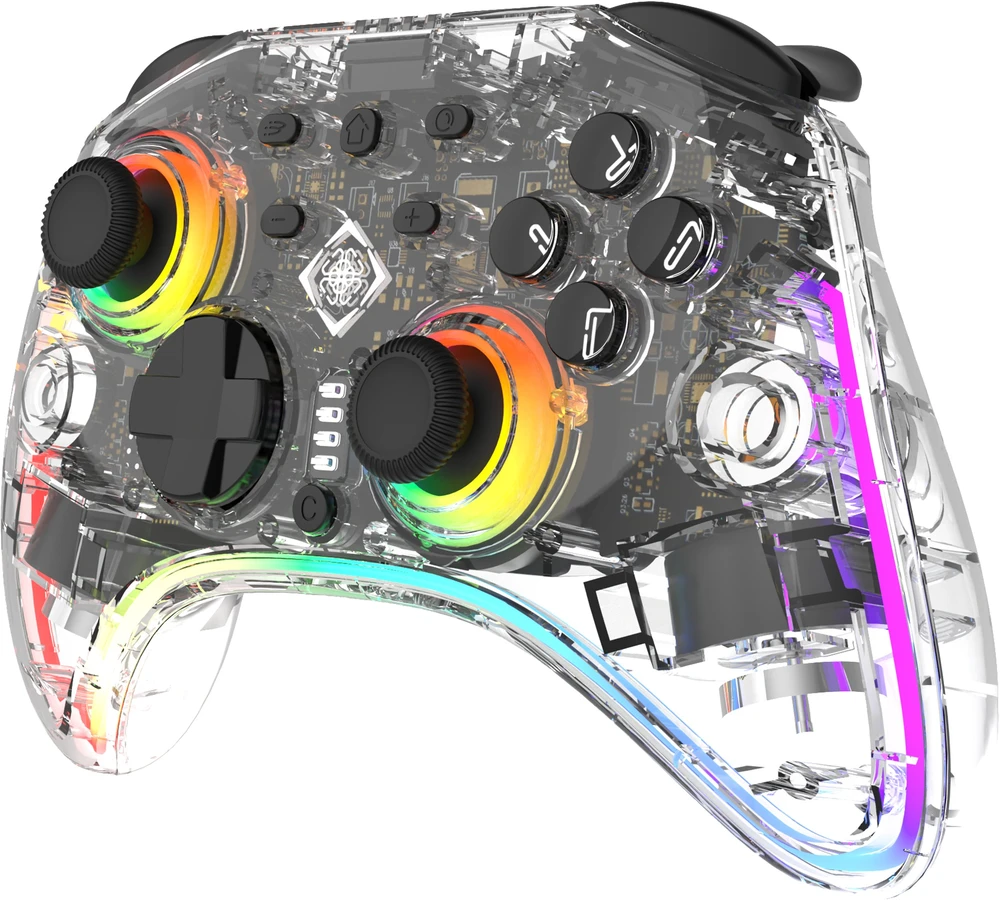 Žaidimų valdiklis DELTACO GAMING belaidis skaidrus „Switch 2“ su C mygtuku, RGB, makro mygtukais GAM-198-T / 4222477
