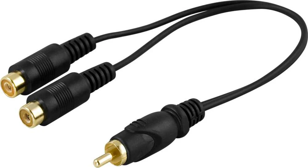 DELTACO 2 x RCA lizdas - RCA kištukas -y-kabelis, 15 cm