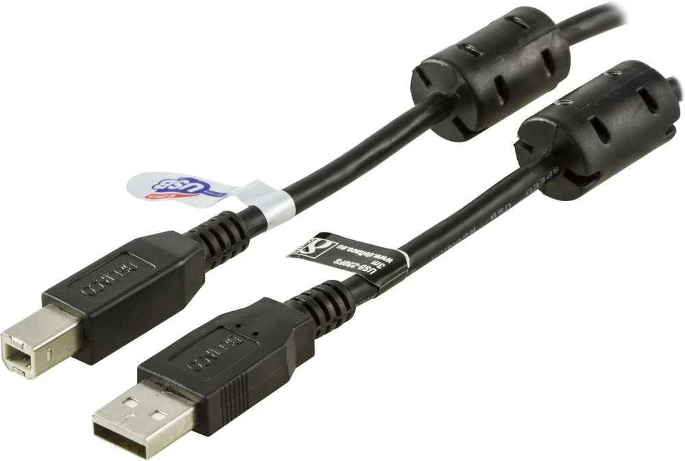 DELTACO USB 2.0 kabelis Type A - Type B , su feritais, 3m, juodas USB-230FS