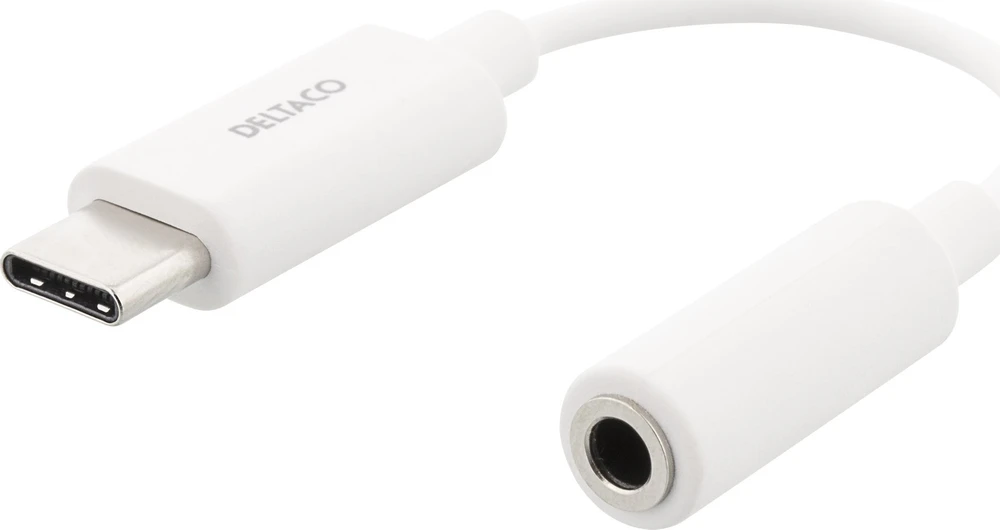 DELTACO USB-C į 3,5 mm adapteris, 10 cm, aktyvus, baltas USBC-1145