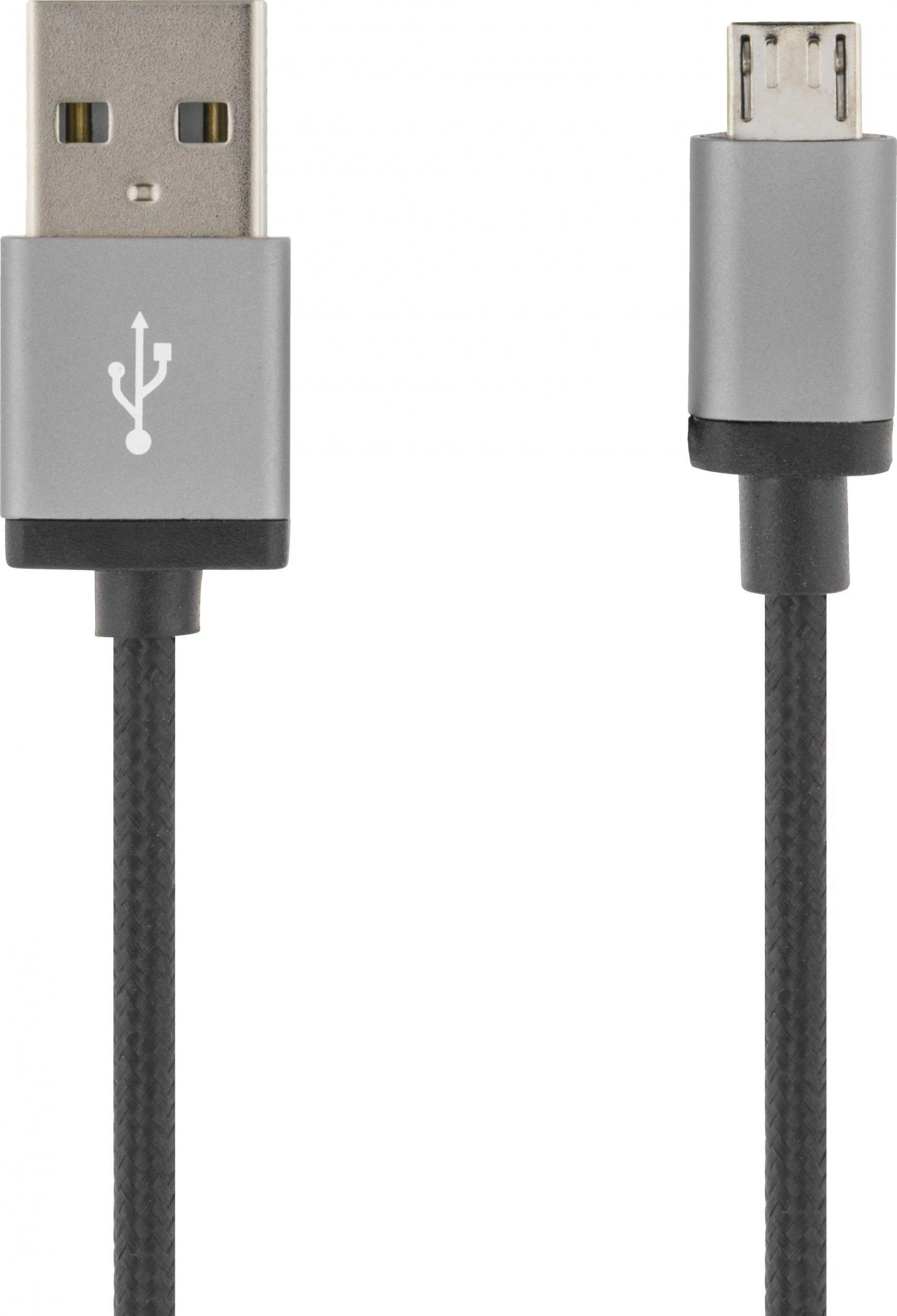 USB sinchronizavimo / įkrovimo kabelis, pintas, USB-A ma - USB Micro B ma, 2m, 2.4A, USB 2.0 DELTACO juodas / MICRO-113F