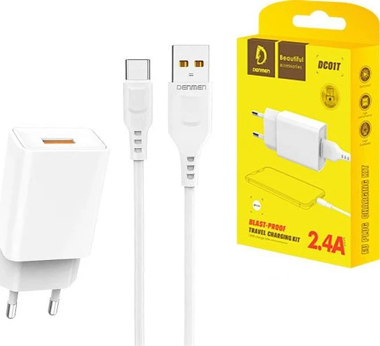 Denmen >>USB sieninis įkroviklis + USB C tipo laidas 2400 mA 12 W