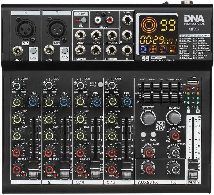 Dna Professional DNA QFX6 analoginis garso maišytuvas, 6 kanalų, „Bluetooth“