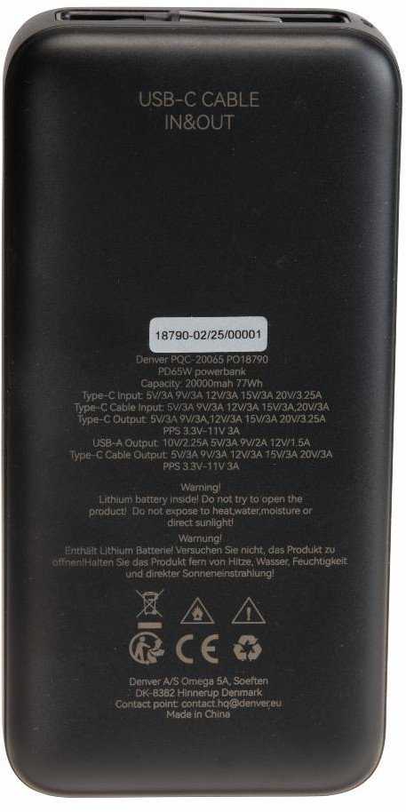 Denver PQC-20065, 20000 mAh, juodas