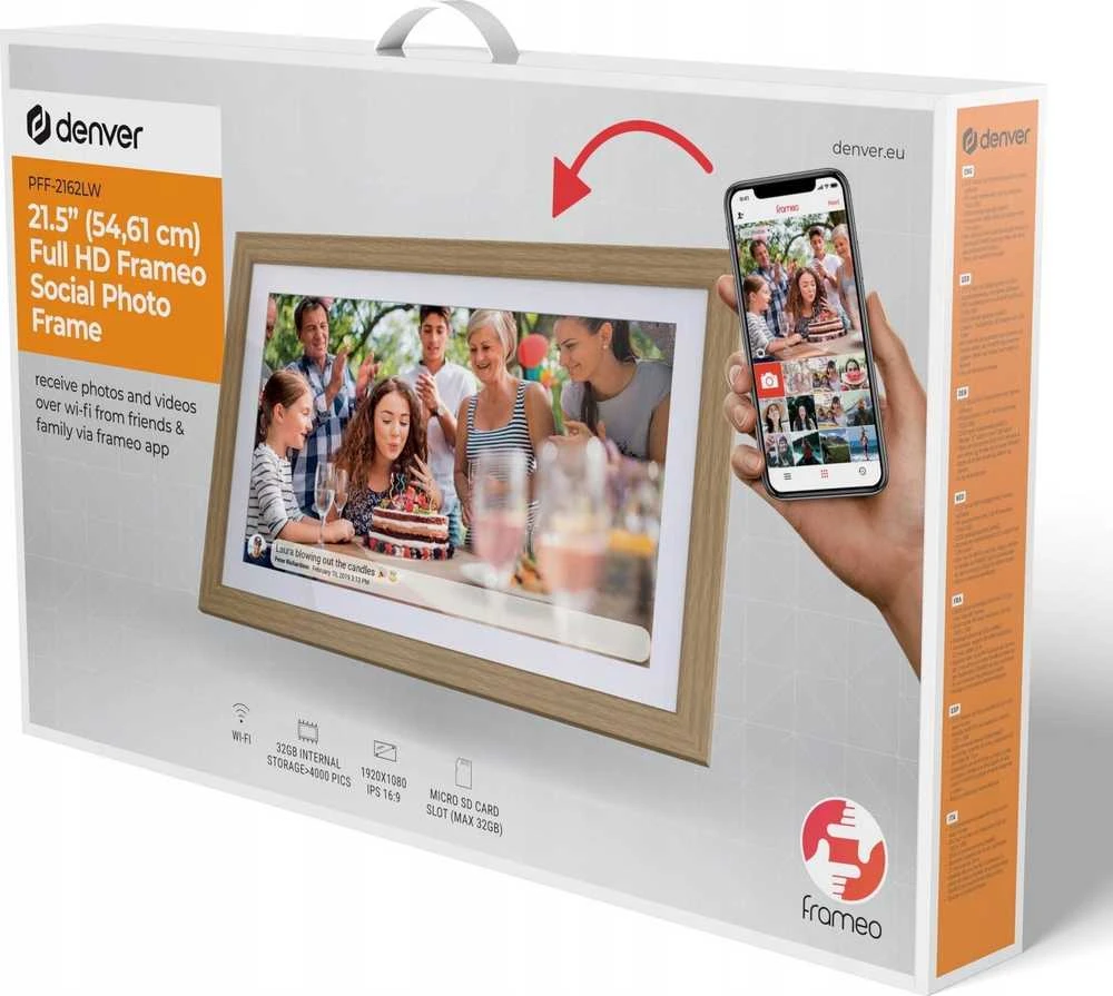 DNV Denver PFF-2162LW skaitmeninis nuotraukų rėmelis Šviesiai ruda 54,6 cm (21.5″) Lietimui jautrus ekranas „Wi-Fi“