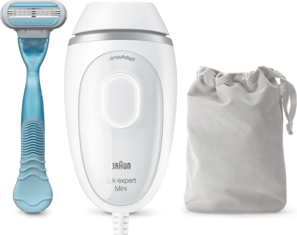 Depiliatorius Braun Braun Silk-expert Mini PL1124, plaukų šalinimo priemonė (balta/sidabrinė, su maišeliu + Venus Smooth)