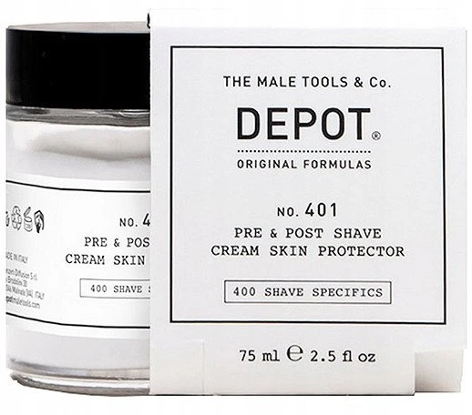 „Depot 400 Shave Specifications No. 401“ raminamasis kremas prieš ir po skutimosi, 75 ml