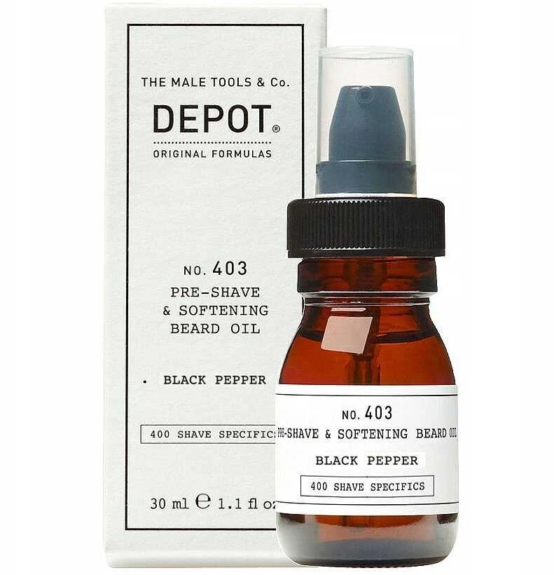 Depot No. 403 Pre-Shave & Softening Beard Oil Fresh Juodas Pepper bardzos aliejus, 30 ml
