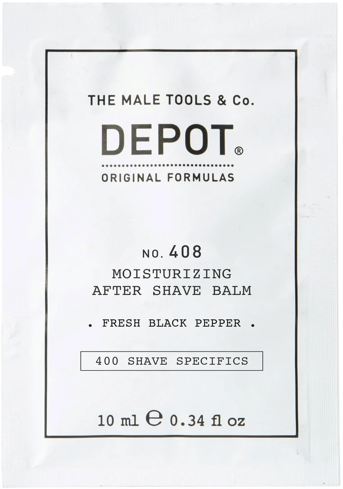 „Depot 400 Shave Specifications No. 408“ drėkinamasis balzamas po skutimosi su šviežiais juodaisiais pipirais, 10 ml