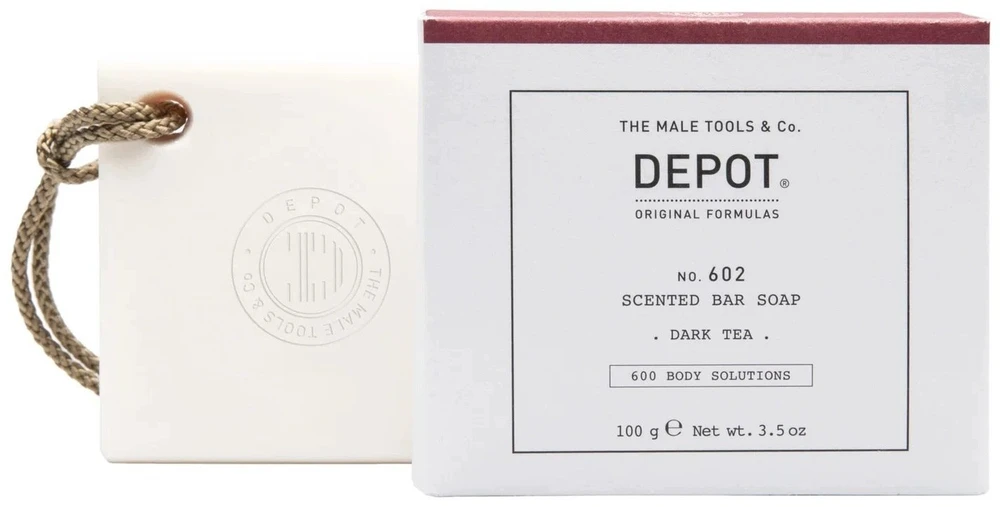 „Depot 600 Body Solutions No. 602“ botaninis kompleksinis valomasis muilo gabalėlis su tamsiosios arbatos kvapu, aromatinėmis natomis, 100 g