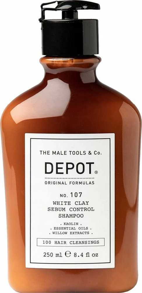 Depot 100 plaukų valymo priemonė Nr. 107 su kaolinu, skirta riebalų perteklių reguliuojančiai plaukų šampūnui, 250 ml