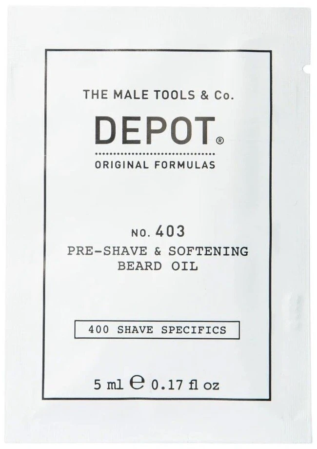 „Depot 400 Shave Specifications No. 403“ minkštinamasis aliejus prieš skutimąsi su šviežiais juodaisiais pipirais, 5 ml