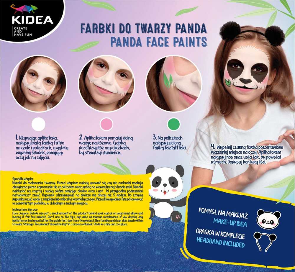 Kidea dažai veidui su pandos ausytėmis ir teptuku