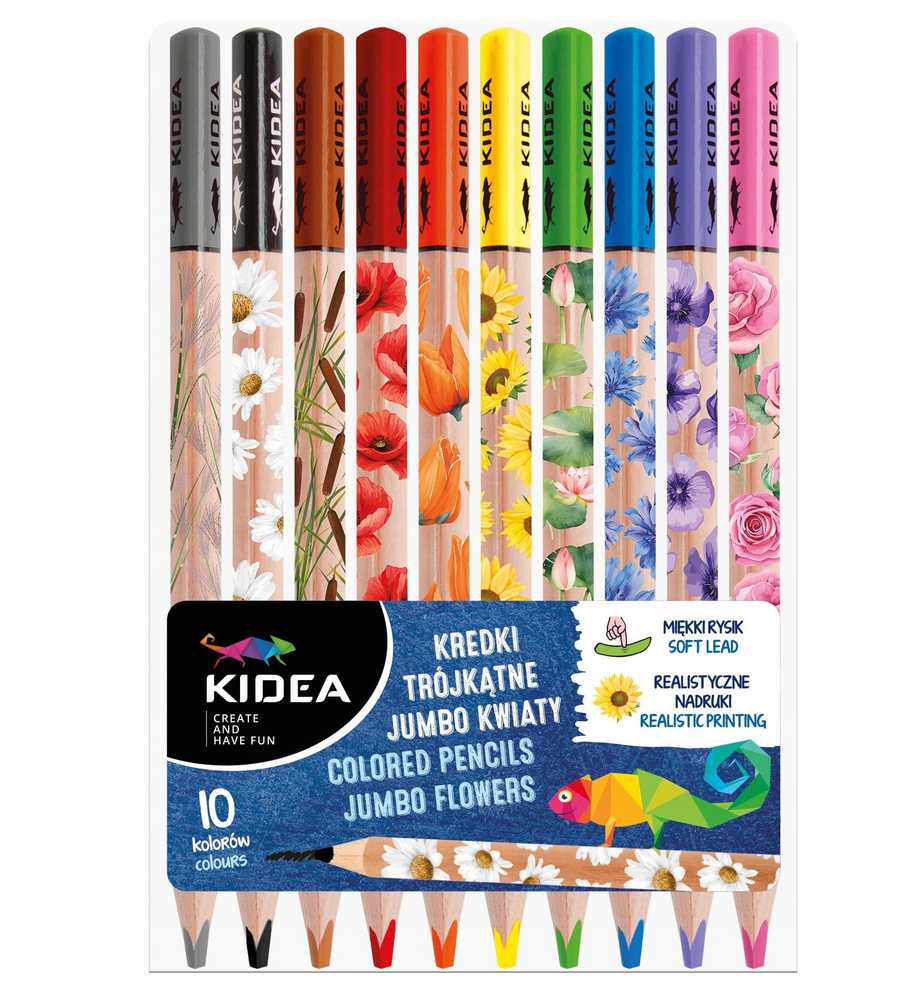Derform Kidea Jumbo pieštukiniai dažai, 10 spalvų, gėlių motyvas