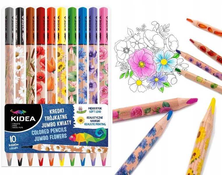 Derform Kidea Jumbo pieštukiniai dažai, 10 spalvų, gėlių motyvas